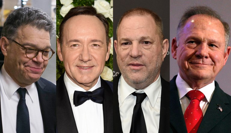 A New York Times columnist wrote Sunday night that men should reconsider the dynamic between them and women in light of a series of high-profile sexual assault accusations. Several woman have accused Sen. Al Franken, D-Minn.; Kevin Spacey; Harvey Weinstein and Roy Moore of sexual assault. (Graeme Jennings/Washington Examiner and AP Photos)