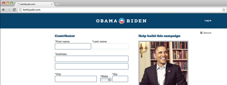 KeithJudd.com Redirects to Obama Donation Page