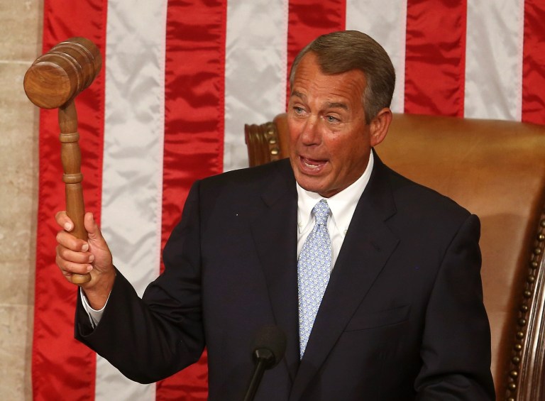 Speaker of the House John Boehner holds his speakers gavel during the first session of the 114th Congress in the House Chambers. (Photo by Mark Wilson/Getty images)