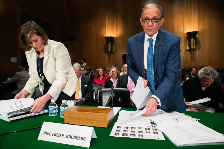 Chairman and President of the Export-Import Bank Fred Hochberg prepares his notes on Capitol Hill, Thursday, June 4, 2015, before testifying at a Senate Banking, Housing and Urban Affairs Committee, on oversight of the Export-Import bank. (Graeme Jennings/Washington Examiner)