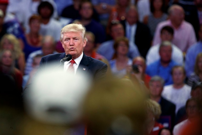 The erosion of support among white voters helps explain why Trump has lagged in the states. (AP Photo/Evan Vucci)