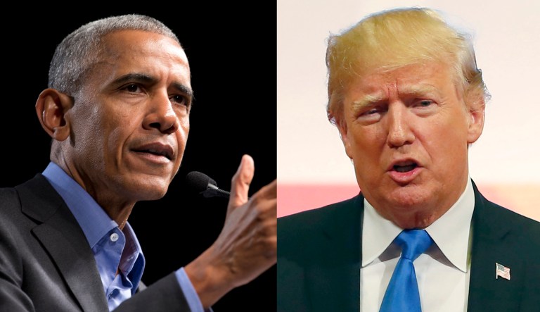 The New York Times put out a graph showing that President Trump (pictured right) is exactly 68.67 times as dishonest as former President Barack Obama (pictured left). But the chart is based on incomplete data. (AP Photos)