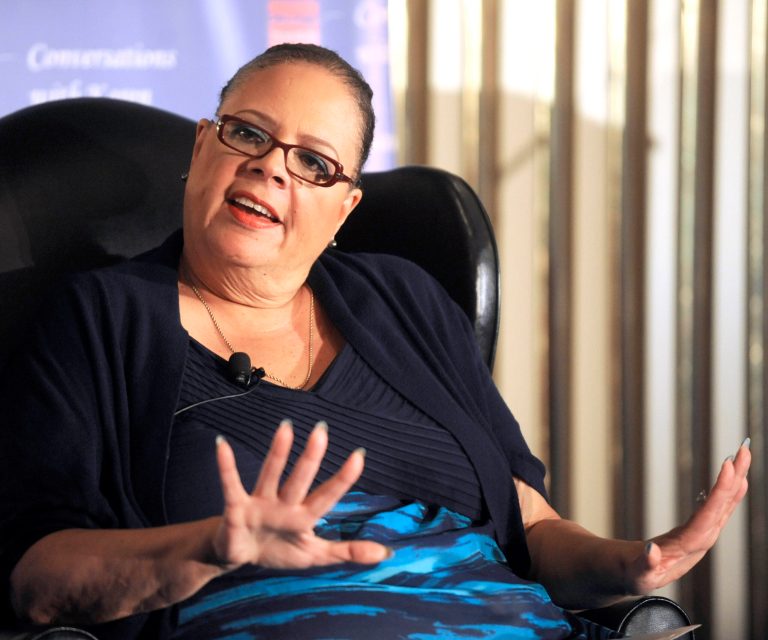 FILE - In this Aug. 19, 2014 file photo Karen Lewis, president of the Chicago Teachers Union, speaks during an interview in Chicago. Lewis, a potential challenger to Mayor Rahm Emanuel, has 