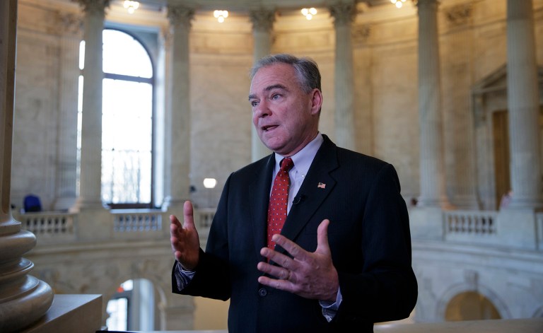 Sen. Tim Kaine, D-Va., said President Trump should have sought a vote on authorizing military force in Syria before ordering Thursday's cruise missile strike. (AP Photo/J. Scott Applewhite)