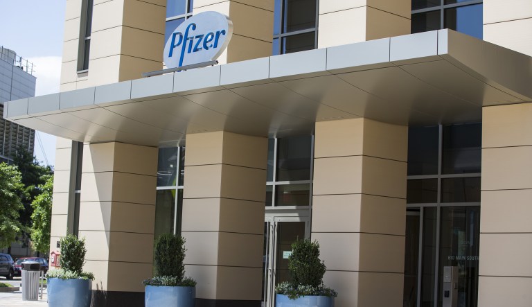 Pictured above is the Pfizer Inc. Research and Development Center in Cambridge, Mass. The drugmaker is investing $5 billion, some in strengthening U.S. manufacturing operations, after a tax break passed by Republicans late last year. (Scott Eisen/Bloomberg)