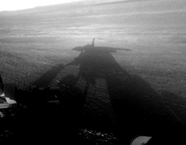  This image provided by NASA shows a shadow self-portrait taken by NASAâs Opportunity rover on the Martian surface. The solar-powered spacecraft has been exploring a huge crater in the Martian southern hemisphere and has detected what appear to be clay minerals. (AP Photo NASA)  