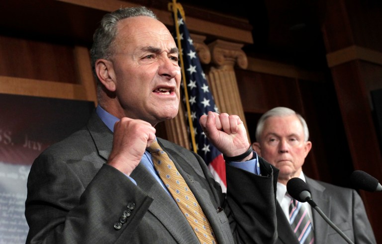 Senate Minority Leader Chuck Schumer, D-N.Y., signaled he would likely vote against Sen. Jeff Sessions, R-Ala., for attorney general. (AP Photo/J. Scott Applewhite)