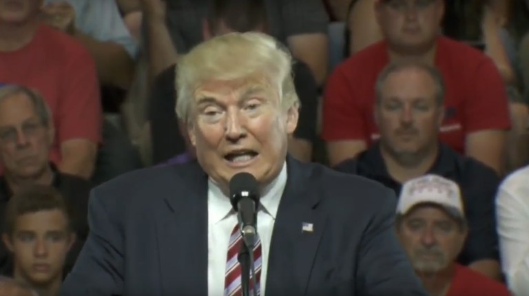 Donald Trump lambasted Hillary Clinton and special interest groups for supporting trade pacts that hurt Americans. (Screen shot)