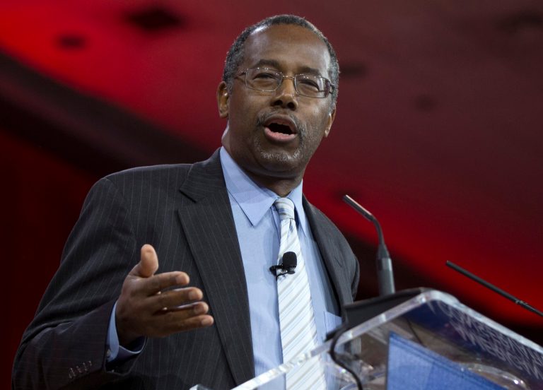 In this Feb. 26, 2015 file photo, Ben Carson speaks in National Harbor, Md. (AP Photo/Carolyn Kaster, File)