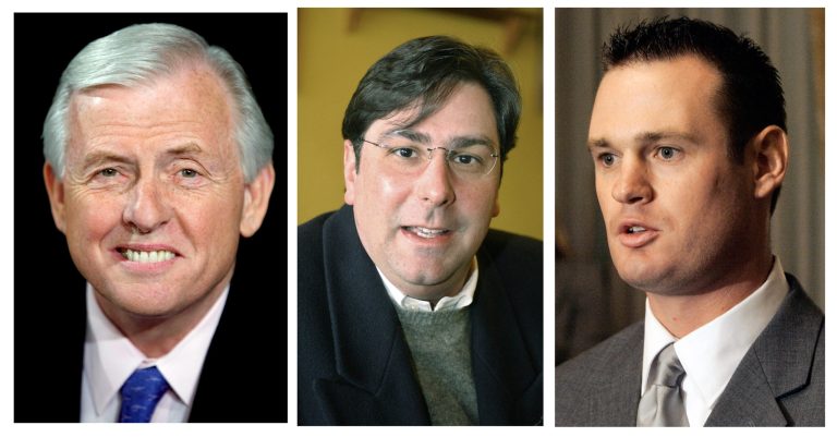 FILE--This combination of three file photos shows, left, then state Auditor General Jack Wagner in Philadelphia on Friday, May 7, 2010. The center photo shows Bill Peduto in a file photo from March, 2005. The photo at right is a 2006 file photo of Luke Ravenstahl, the incumbent mayor of Pittsburgh who is not seeking re-election. In heavily Democratic Pittsburgh, which hasn't elected a Republican mayor since the Great Depression, that successor is likely to be crowned in Tuesday's primary in which former state Auditor General Jack Wagner and City Councilman Bill Peduto are badly outpacing two other Democrats, state Rep. Jake Wheatley and community activist A.J. Richardson. (AP Photos/Wagner/Matt Rourke, Peduto-Ravenstahl /Keith Srakocic)