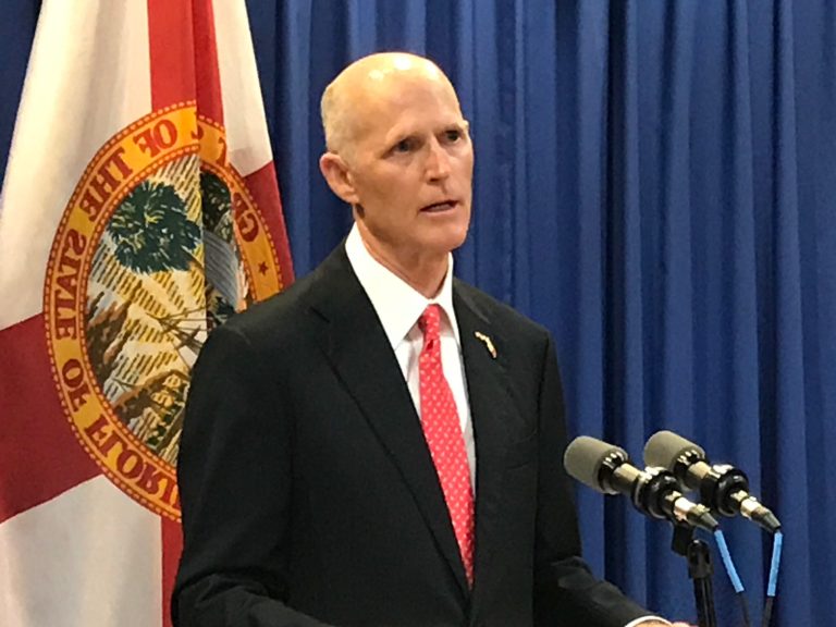 Florida Gov. Rick Scott issued grave warnings about Hurricane Irma to people in southwest Florida at a press event Saturday morning, telling residents under evacuation orders that they had to be on the road by noon to be safe. (AP photo/Joe Reedy)