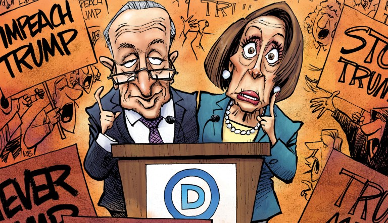 Democrats view an unpopular president and dysfunctional Republican Congress as their key to House and Senate gains. (Illustration by Nate Beeler)