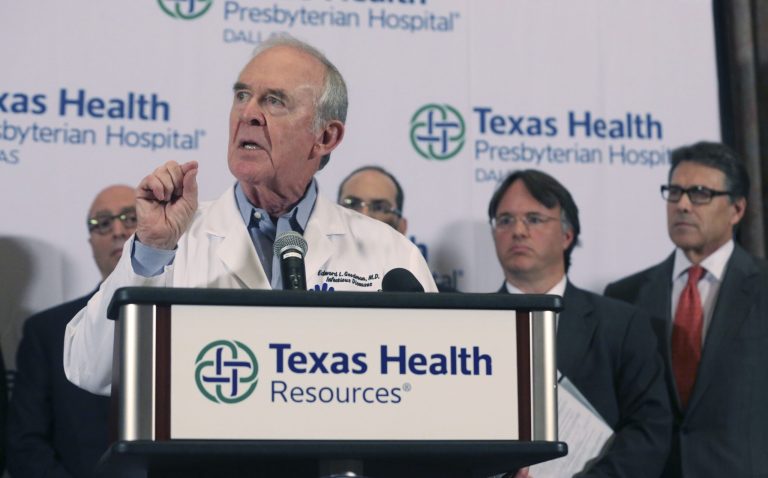 Dr. Edward Goodman,  epidemiologist at Texas Health Presbyterian Hospital Dallas, speaks about the nature and treatment of the Ebola virus during a news conference at Texas Health Presbyterian Hospital Dallas, Wednesday, Oct. 1, 2014, in Dallas.  Health officials assured that the recent Ebola case in Dallas is being contained. (AP Photo/LM Otero)