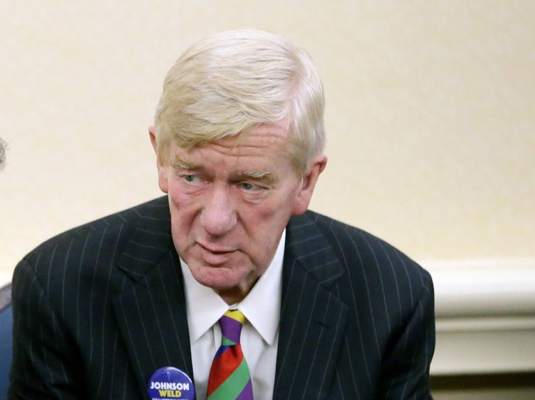 Libertarian vice presidential candidate Bill Weld was interrupted multiple times by a fire alarm during an interview on MSNBC Wednesday morning. (AP Photo/John Raoux)