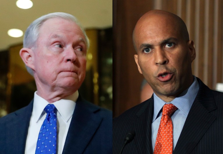 Sen. Jeff Sessions has clashed with tech companies who want cheaper labor, while Sen. Cory Booker got rich off Silicon Valley while in office. (AP Photo/Carolyn Kaster)