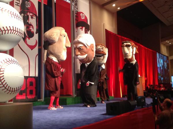 George, "Big Chief" Bill Taft, Teddy and Abe are official now frenemies on the baseball field. (Photo by Washington Nationals)