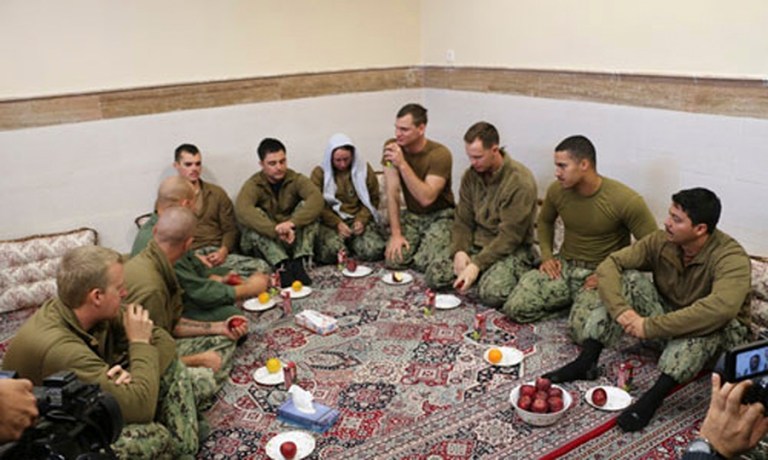 The sailors were detained by Iran on Jan. 12 after accidentally sailing into Iranian waters in the Persian Gulf due to navigational errors. (Sepahnews via AP)