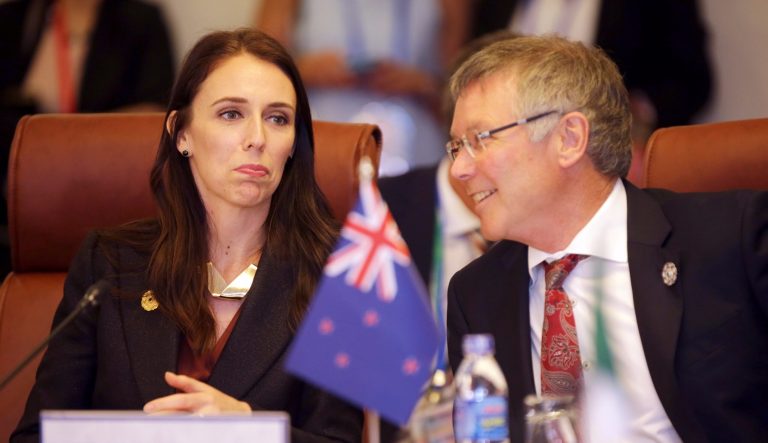 New Zealand's Prime Minister Jacinda Ardern and New Zealand Trade and Export Growth Minister David Parker attended the Trans-Pacific Partnership in Vietnam Friday. (AP Photo/Na-Son Nguyen, Pool)