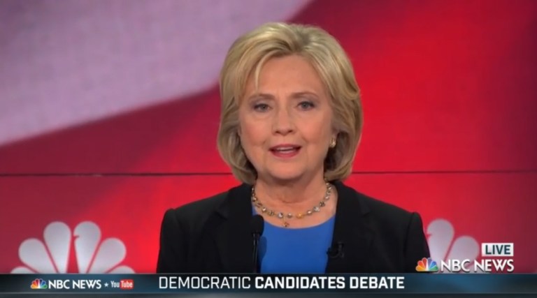 Clinton said she would ensure "equal pay for women's work." (Image courtesy screenshot)