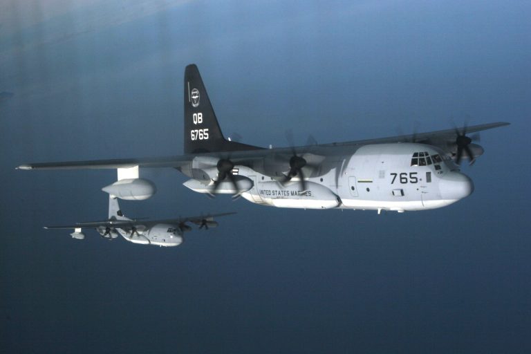 The Marine Corps said Tuesday that a KC-130 tanker plane was carrying only troops and their equipment when it crashed in Mississippi on Monday afternoon. (Marine Corps photo)