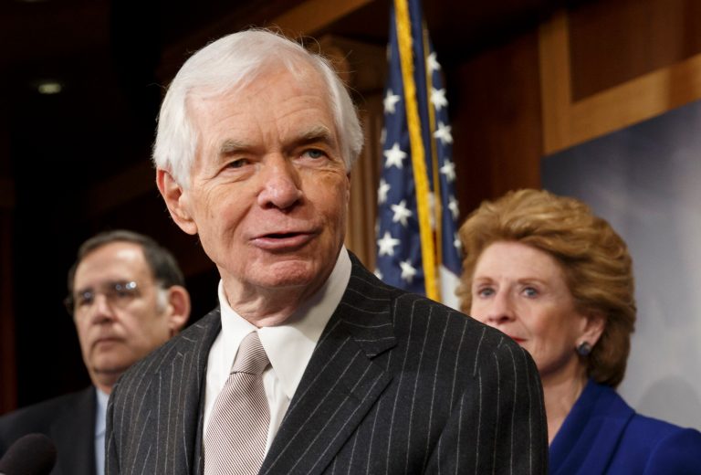 Sen. Thad Cochran, R-Miss, center, speaking during a news conference on Capitol Hill in Washington. (AP/J. Scott Applewhite, File)
