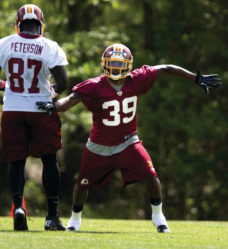 Evan Vucci/AP
Rookie cornerback David Amerson will get his first chance to face starting-caliber wideouts in this week's Redskins OTAs.