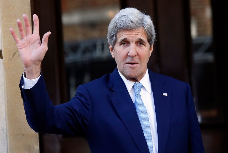 U.S. Secretary of State John Kerry was criticized Thursday for encouraging banks to do business with Iran. (AP Photo/Frank Augstein)