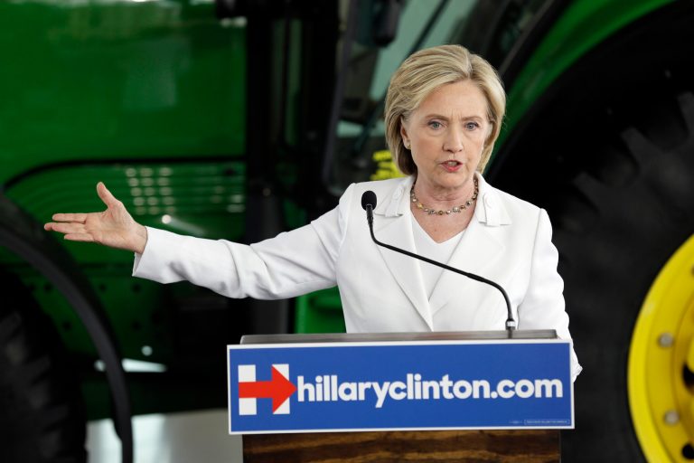 Democratic presidential candidate Hillary Rodham Clinton speaks at the Des Moines Area Community College, Wednesday, Aug. 26, 2015, in Ankeny, Iowa. (AP Photo/Charlie Neibergall)