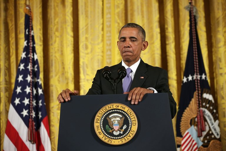 President Barack Obama pauses during a news conference in the East Room of the White House in response to the Iran nuclear deal on July 15, 2015 in Washington, D.C. (Photo by Alex Wong/Getty Images)