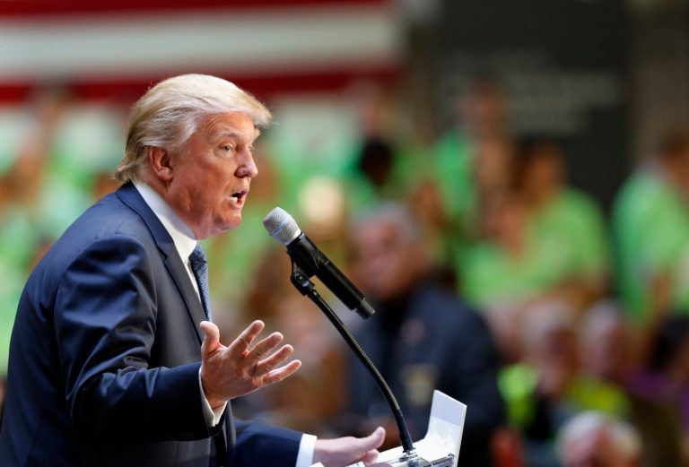 Republican presidential candidate Donald Trump defended hisÂ record with womenÂ during a No Labels Problem Solver convention, Monday, Oct. 12, 2015, in Manchester, N.H. (AP Photo/Jim Cole)
