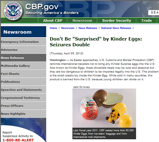 DHS: Kinder Surprise Easter eggs ‘too dangerous’