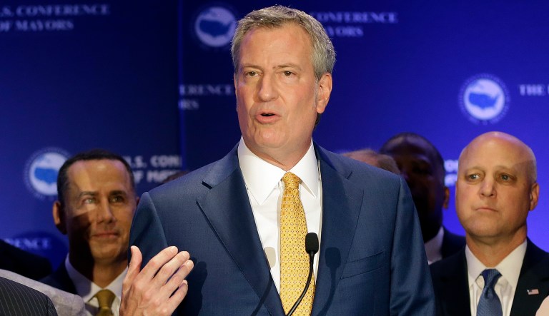 De Blasio, a Democrat, will deliver the keynote address at a protest event. (AP Photo/Alan Diaz)