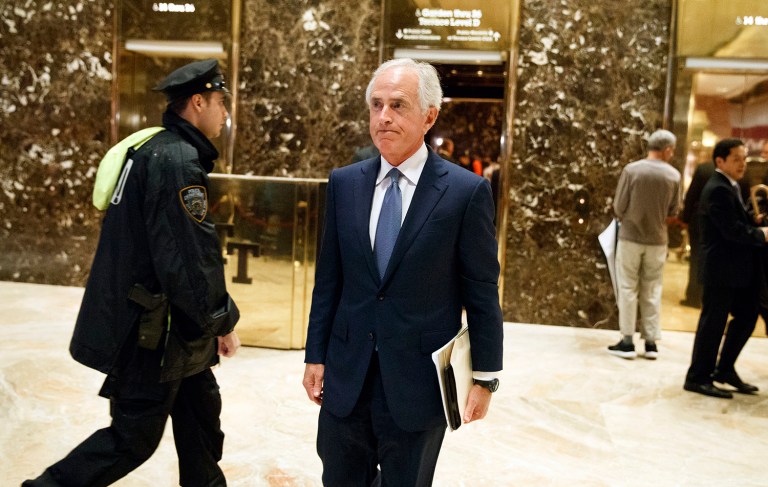 Sen. Bob Corker, R-Tenn., says he respects President-elect Trump’s selection for secretary of state but there are still questions that need to be answered. (AP Photo/Evan Vucci)