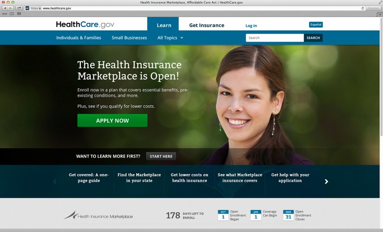 This photo provided by HHS shows the main landing web page for HealthCare.gov. Bedeviled by technology glitches that frustrated millions of consumers, the Obama administration is taking down its health overhaul website for repairs this weekend. Enrollment functions of the healthcare.gov site will be unavailable during off-peak hours this weekend, the Health and Human Services Department said Friday, Oct. 4. The website will remain open for general information. (AP Photo/HHS)