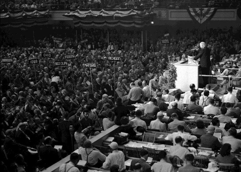 Before modern technological advancements, conventions were the only place where politicians could determine which candidate had how much support and where they could negotiate frankly with each other. (AP Photo)