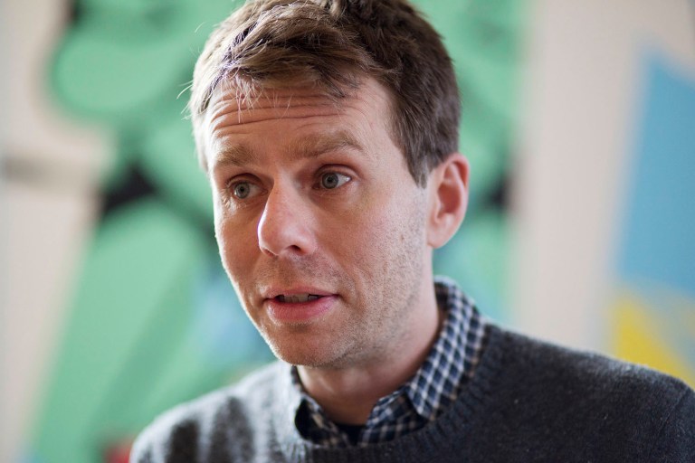 In this March 13, 2017 photo, Scott Heiferman, CEO of Meetup, talks during an interview in New York. The networking site is partnering with a left-leaning labor group and a former Hillary Clinton aide to roll out a platform for organizing people who oppose President Donald Trump. (AP Photo/Mark Lennihan)