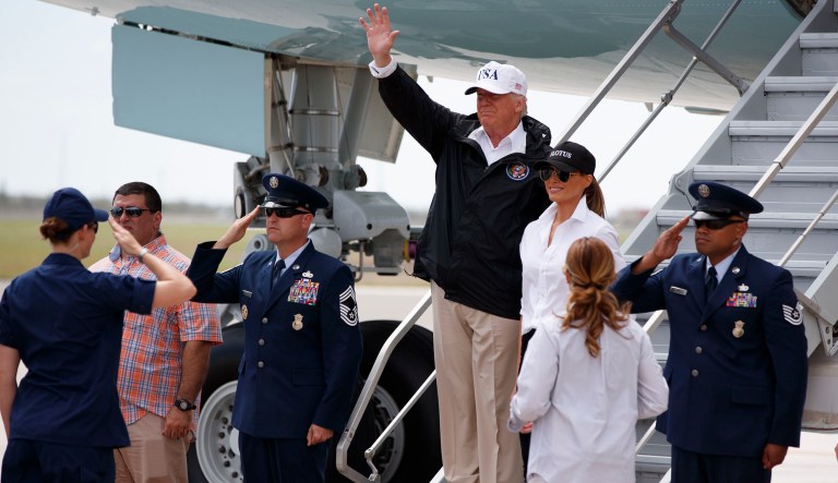 President Trump's trip to Texas on Tuesday is being used by environmental groups to slam his repeal of an Obama administration climate change order aimed at hardening buildings against flooding and sea-level rise. (AP Photo/Evan Vucci)