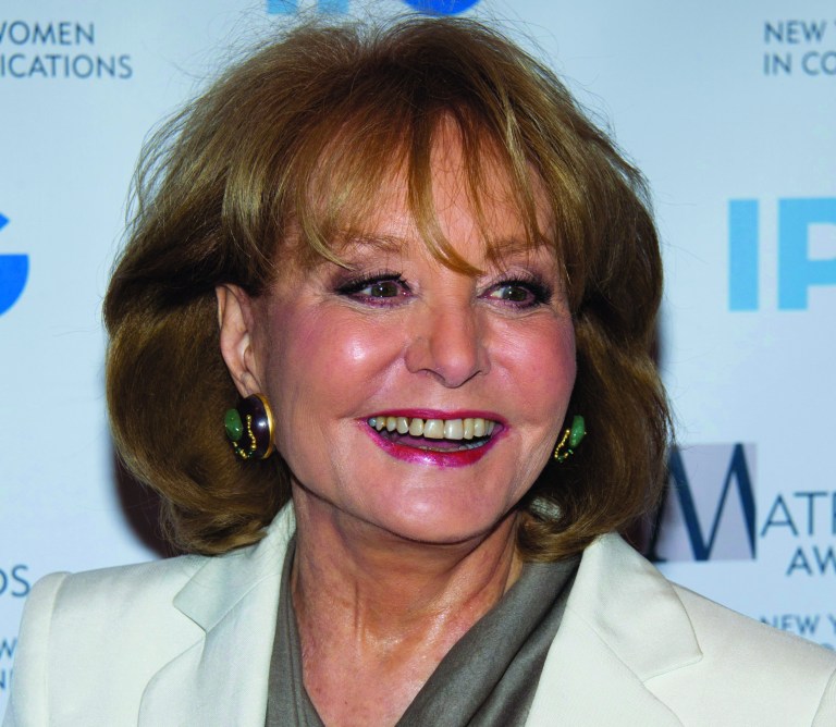 In this Monday, April 23, 2012 photo, veteran ABC newswoman Barbara Walters arrives to the Matrix Awards in New York. Walters has fallen at an inauguration party in Washington and has been hospitalized, according to an ABC News spokesman, Sunday, Jan. 20, 2013. (AP Photo/Charles Sykes)