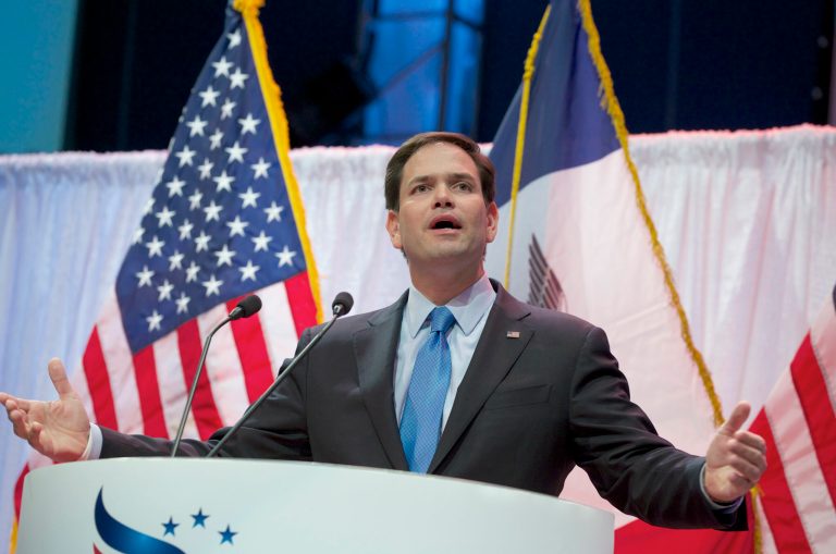 Republican presidential hopeful Sen. Marco Rubio, R-Fla. speaks at the Iowa Faith & Freedom 15th Annual Spring Kick Off, in Waukee, Iowa, Saturday, April 25, 2015. (AP Photo/Nati Harnik)