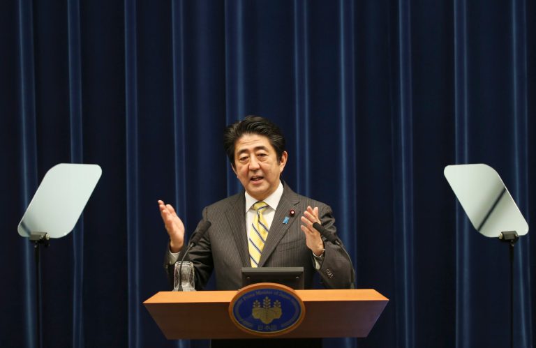 Japanese Prime Minister Shinzo Abe speaks during a press conference at his official residence in Tokyo, Tuesday, June 24, 2014. Abe formally announced an outline of his long-awaited growth strategy, a slew of reforms meant to revitalize the economy and restore its global competitiveness. The plan, approved by the Cabinet earlier in the day, includes dozens of proposed changes to labor regulations, government pension fund investments, corporate governance and tax policies that Abe says are needed to spur corporate investment and innovation. (AP Photo/Koji Sasahara)