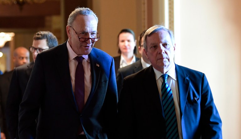 Senate Minority Leader Sen. Chuck Schumer of N.Y., and Sen. Richard Durbin, D-Ill., have known each other for 35 years. (AP Photo/Susan Walsh)