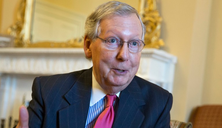 Senate Majority Leader Mitch McConnell moved the nominations in a large package agreed to by voice vote, meaning no senators objected. (AP Photo/J. Scott Applewhite)
