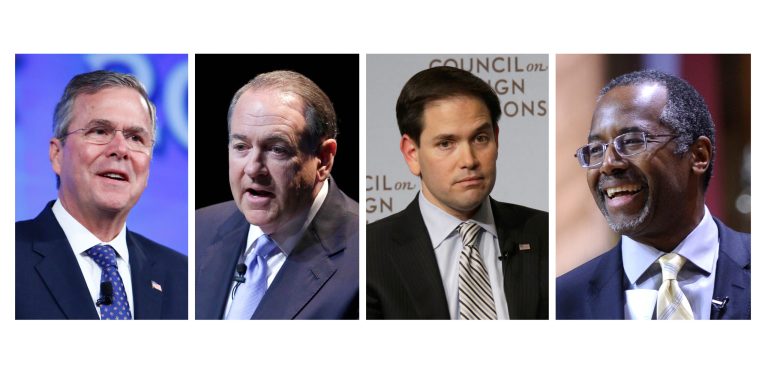 Jeb Bush, Ben Carson, Mike Huckabee, Marco Rubio and Scott Walker each garnered 10 percent support among GOP voters. (AP Photo)