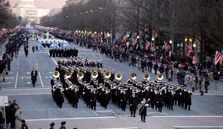 Meeting with President Emmanuel Macron of France on Monday, President Trump stated his intention to hold a military parade in Washington, D.C., come next July 4. (AP Photo/Alex Brandon)