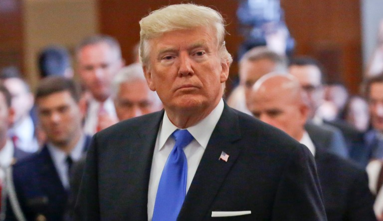 The president's message on foreign affairs is generally met with more approval than his populist economic proposals and nationalistic rhetoric on trade. (AP Photo/Bebeto Matthews)