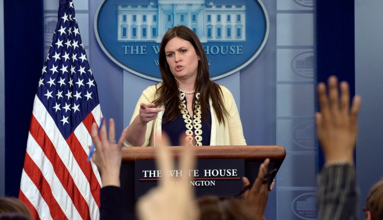 Deputy White House press secretary Sarah Sanders said President Trump was taken aback by the backlash from Democrats after he fired former FBI Director James Comey. (AP Photo/Susan Walsh)