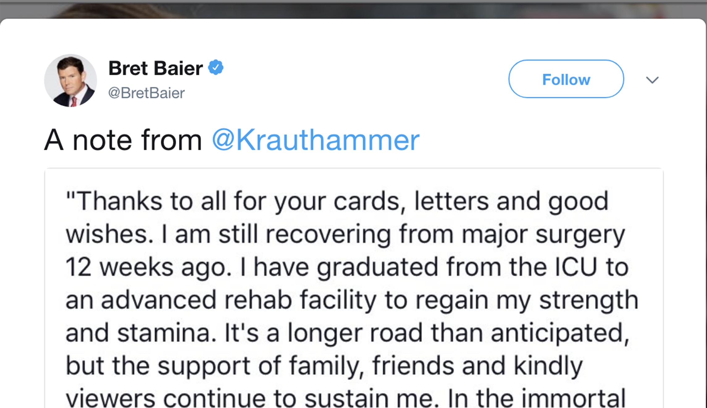 Charles Krauthammer ‘still recovering’ from mystery surgery, promises: ‘I’ll be back’