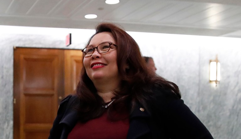Sen. Tammy Duckworth, D-Ill., with a baby due in April, will be the first senator to give birth while in office. (AP Photo/Alex Brandon)