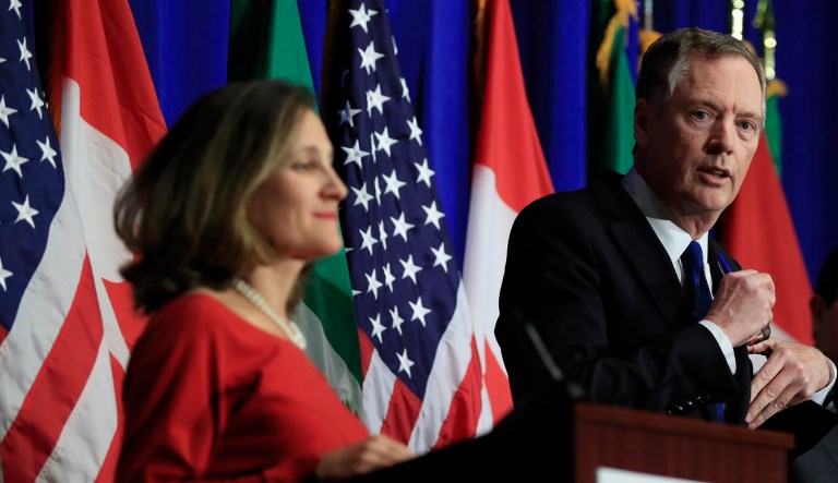 United States Trade Representative Robert Lighthizer with Canadian Minister of Foreign Affairs Chrystia Freeland.