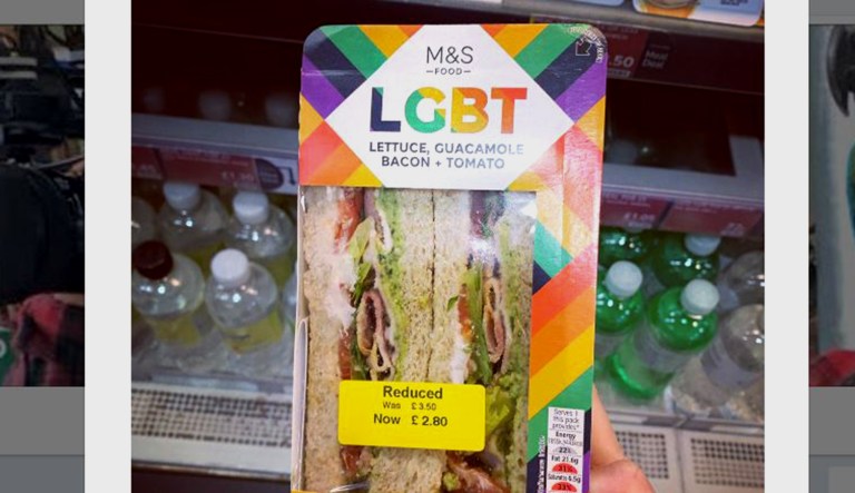 A Marks and Spencer sandwich is shown.
